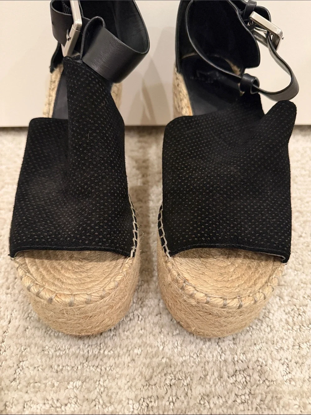 Marc Fisher Black Espadrille Wedge Sandals with Ankle Strap